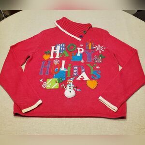 Tiara International Christmas Collection "Happy Holidays" PINK Sweater Size L